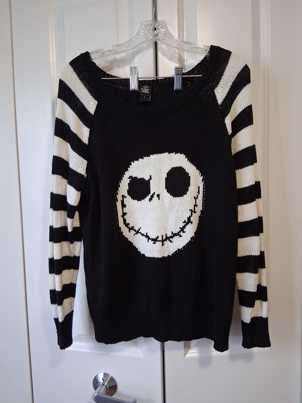 Disney Black & White Jack Skellington Stripe Sleeve Sweater